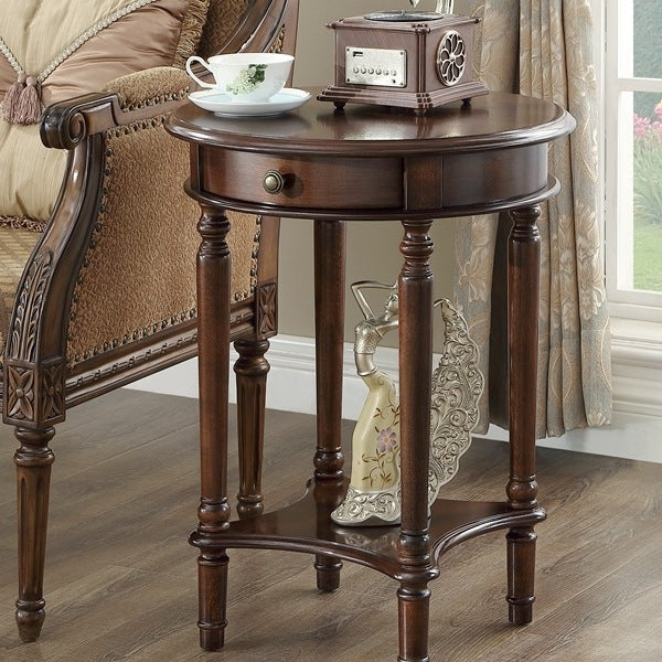 Contemporary Retro Round MDF Solid Wood End Table 1-Drawer For Living Room
