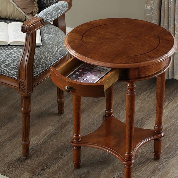 Contemporary Retro Round MDF Solid Wood End Table 1-Drawer For Living Room