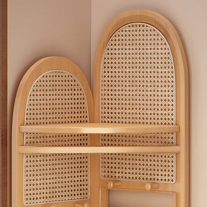 Traditional Japanese Fan-shaped Nan Bamboo Plastic Rattan Weaving Clothes Hanger Corner Shelf Unit 3-Tier For Living Room