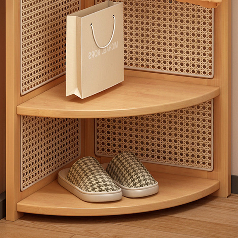 Traditional Japanese Fan-shaped Nan Bamboo Plastic Rattan Weaving Clothes Hanger Corner Shelf Unit 3-Tier For Living Room