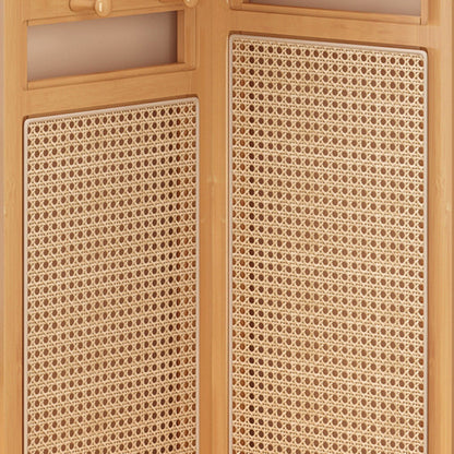 Traditional Japanese Fan-shaped Nan Bamboo Plastic Rattan Weaving Clothes Hanger Corner Shelf Unit 3-Tier For Living Room