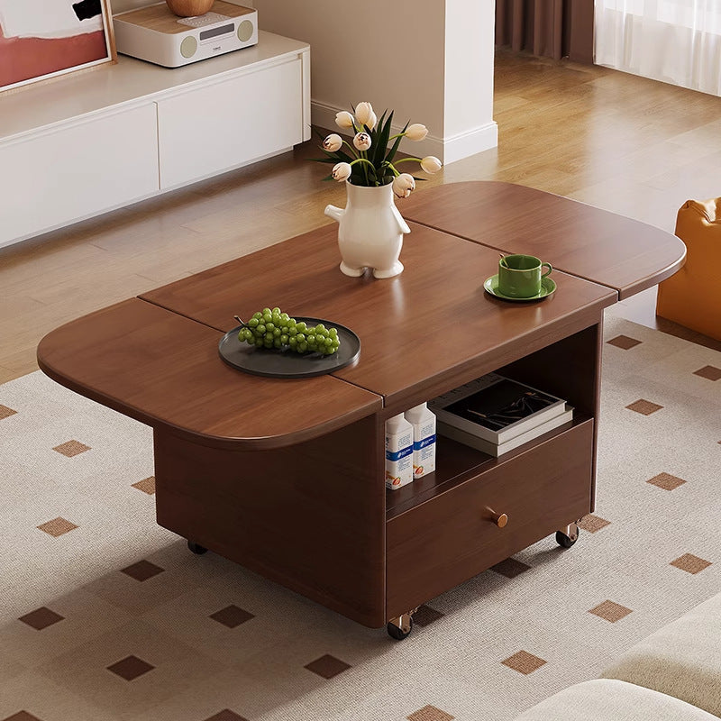 Modern Minimalist Square Ellipse Rubberwood Pine Wood Solid Wood Plywood Foldable Movable Coffee Table 1-Drawer For Living Room