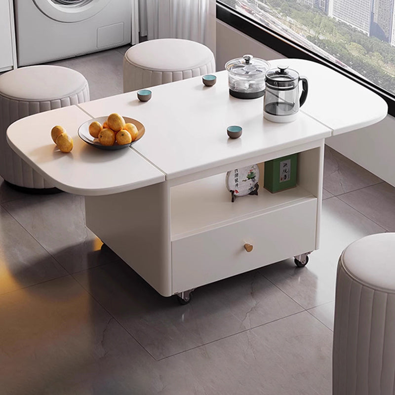 Modern Minimalist Square Ellipse Rubberwood Pine Wood Solid Wood Plywood Foldable Movable Coffee Table 1-Drawer For Living Room