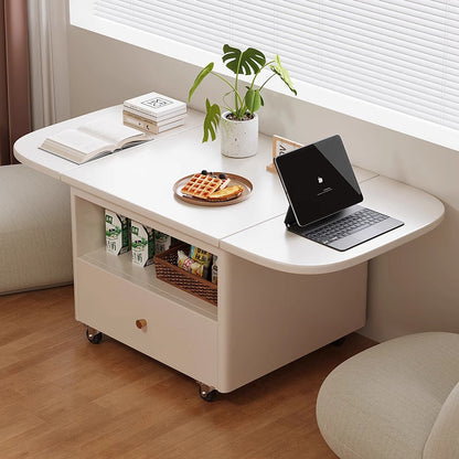 Modern Minimalist Square Ellipse Rubberwood Pine Wood Solid Wood Plywood Foldable Movable Coffee Table 1-Drawer For Living Room