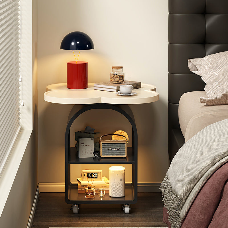 Contemporary Creative Four-leaf Shape MDF Iron Movable Nightstand 3-Tier For Bedroom