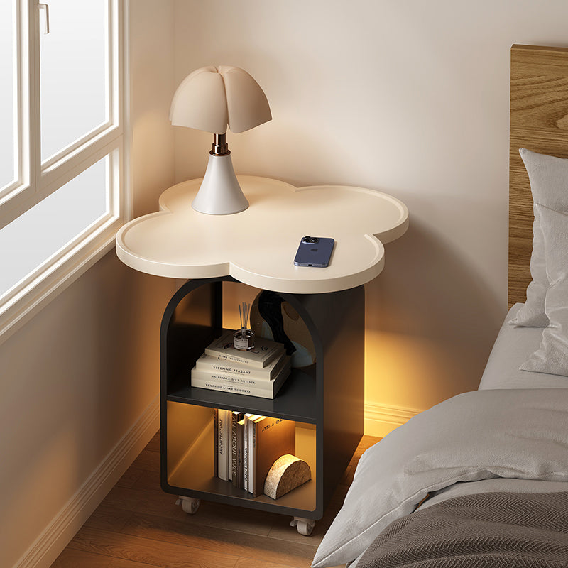 Contemporary Creative Four-leaf Shape MDF Iron Movable Nightstand 3-Tier For Bedroom