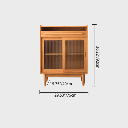 Contemporary Retro Rectangular Pine Wood Solid Wood Plywood Glass Storage Cabinet 1-Drawer For Living Room