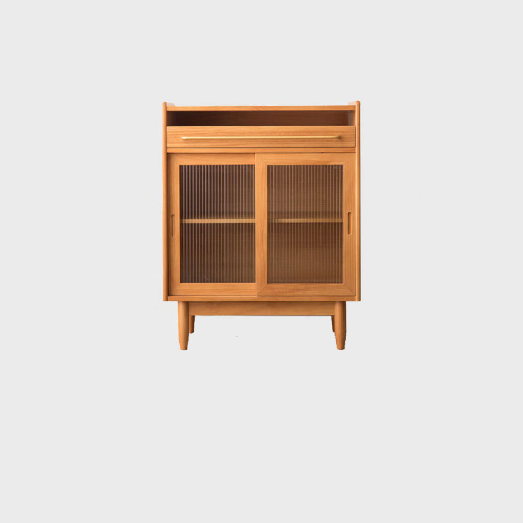 Contemporary Retro Rectangular Pine Wood Solid Wood Plywood Glass Storage Cabinet 1-Drawer For Living Room