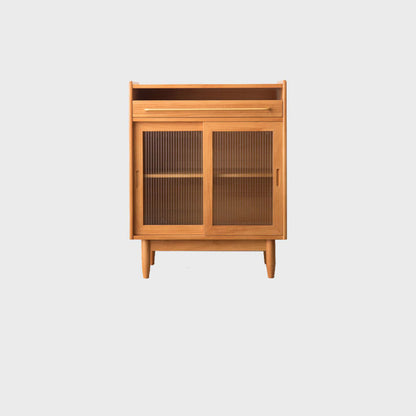 Contemporary Retro Rectangular Pine Wood Solid Wood Plywood Glass Storage Cabinet 1-Drawer For Living Room
