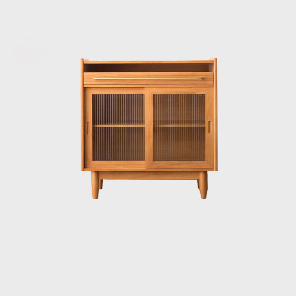 Contemporary Retro Rectangular Pine Wood Solid Wood Plywood Glass Storage Cabinet 1-Drawer For Living Room