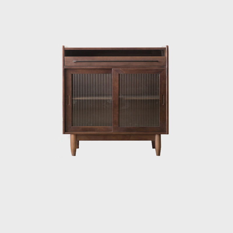 Contemporary Retro Rectangular Pine Wood Solid Wood Plywood Glass Storage Cabinet 1-Drawer For Living Room