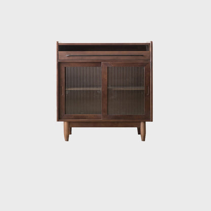 Contemporary Retro Rectangular Pine Wood Solid Wood Plywood Glass Storage Cabinet 1-Drawer For Living Room