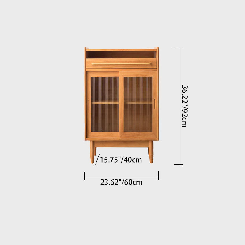 Contemporary Retro Rectangular Pine Wood Solid Wood Plywood Glass Storage Cabinet 1-Drawer For Living Room