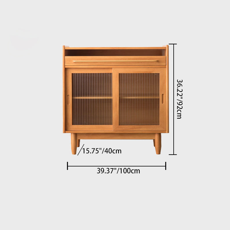 Contemporary Retro Rectangular Pine Wood Solid Wood Plywood Glass Storage Cabinet 1-Drawer For Living Room