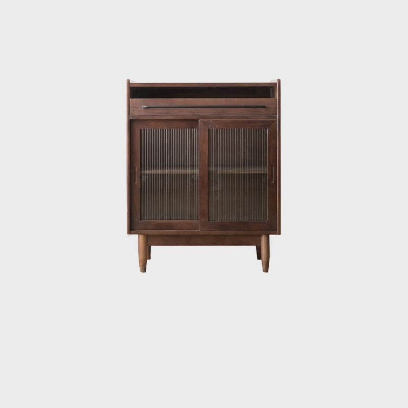 Contemporary Retro Rectangular Pine Wood Solid Wood Plywood Glass Storage Cabinet 1-Drawer For Living Room