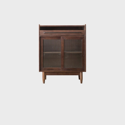 Contemporary Retro Rectangular Pine Wood Solid Wood Plywood Glass Storage Cabinet 1-Drawer For Living Room