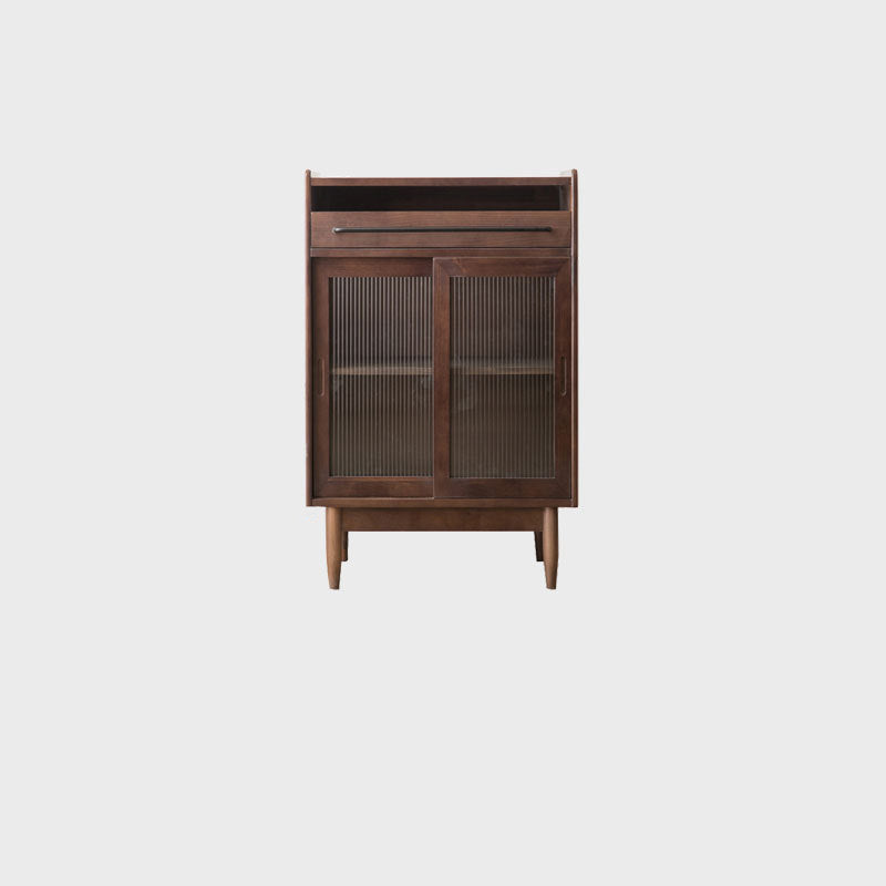 Contemporary Retro Rectangular Pine Wood Solid Wood Plywood Glass Storage Cabinet 1-Drawer For Living Room