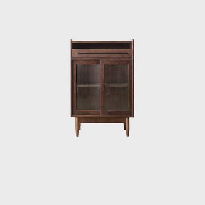 Contemporary Retro Rectangular Pine Wood Solid Wood Plywood Glass Storage Cabinet 1-Drawer For Living Room
