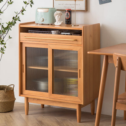 Contemporary Retro Rectangular Pine Wood Solid Wood Plywood Glass Storage Cabinet 1-Drawer For Living Room