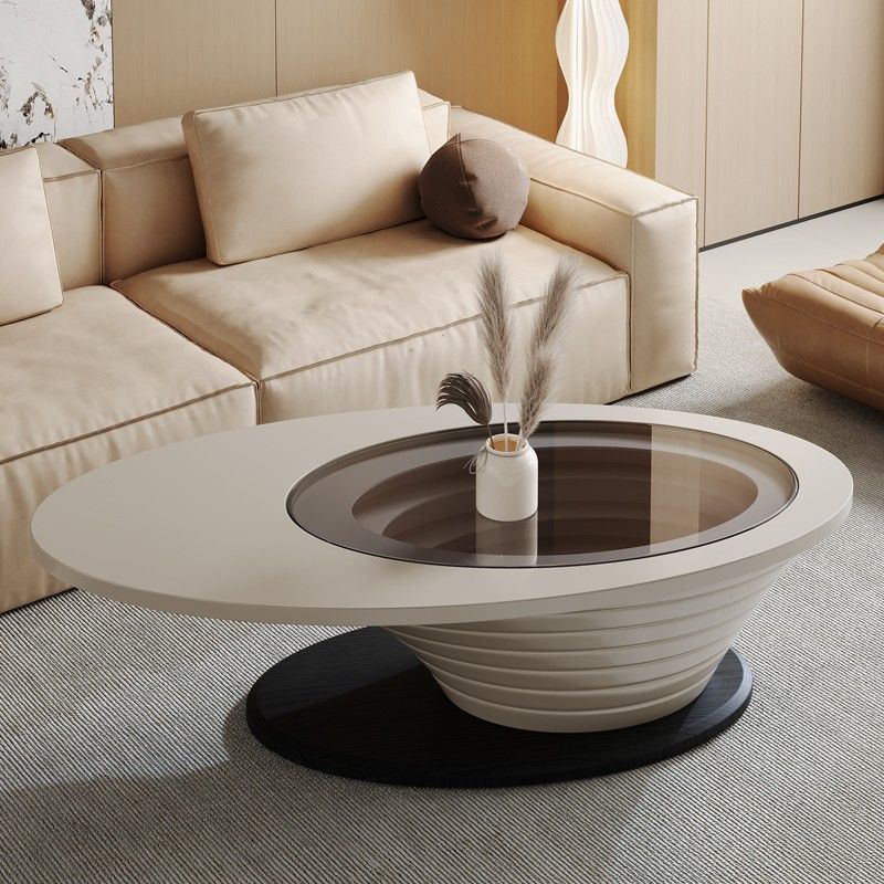 Contemporary Nordic Ellipse Glass Steel Coffee Table For Living Room