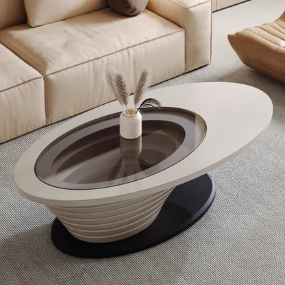 Contemporary Nordic Ellipse Glass Steel Coffee Table For Living Room