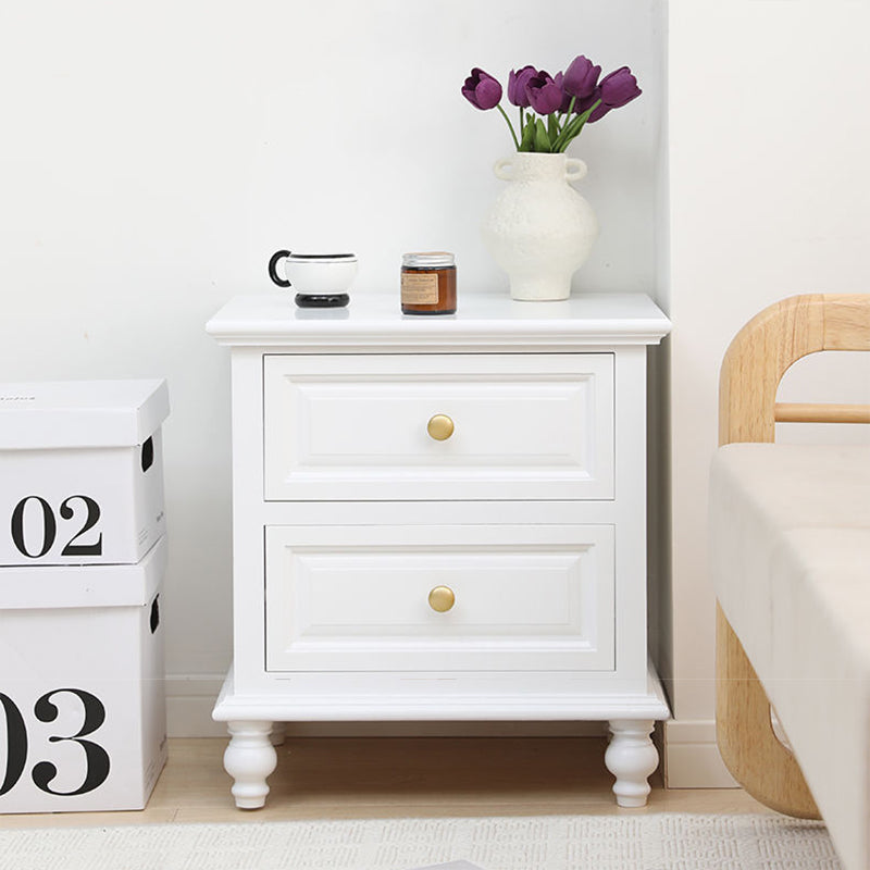 Contemporary Nordic Square Rectangular Paulownia Wood Pine Wood Nightstand 2-Drawer For Bedroom