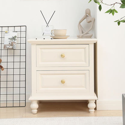 Contemporary Nordic Square Rectangular Paulownia Wood Pine Wood Nightstand 2-Drawer For Bedroom