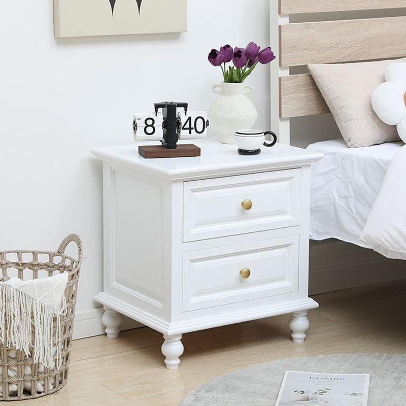 Contemporary Nordic Square Rectangular Paulownia Wood Pine Wood Nightstand 2-Drawer For Bedroom