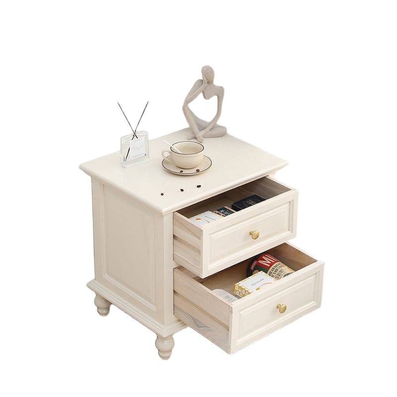 Contemporary Nordic Square Rectangular Paulownia Wood Pine Wood Nightstand 2-Drawer For Bedroom