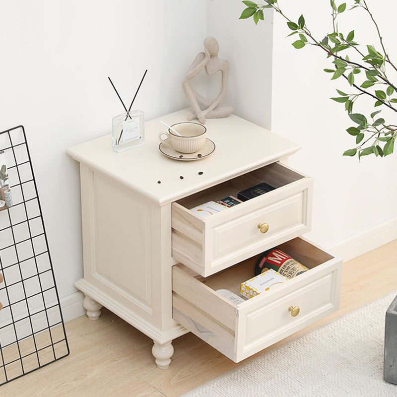 Contemporary Nordic Square Rectangular Paulownia Wood Pine Wood Nightstand 2-Drawer For Bedroom