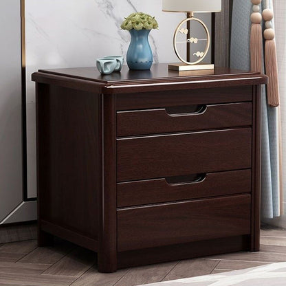 Traditional Chinese Square Rectangular Rubberwood Solid Wood Plywood Nightstand 2-Drawer For Bedroom