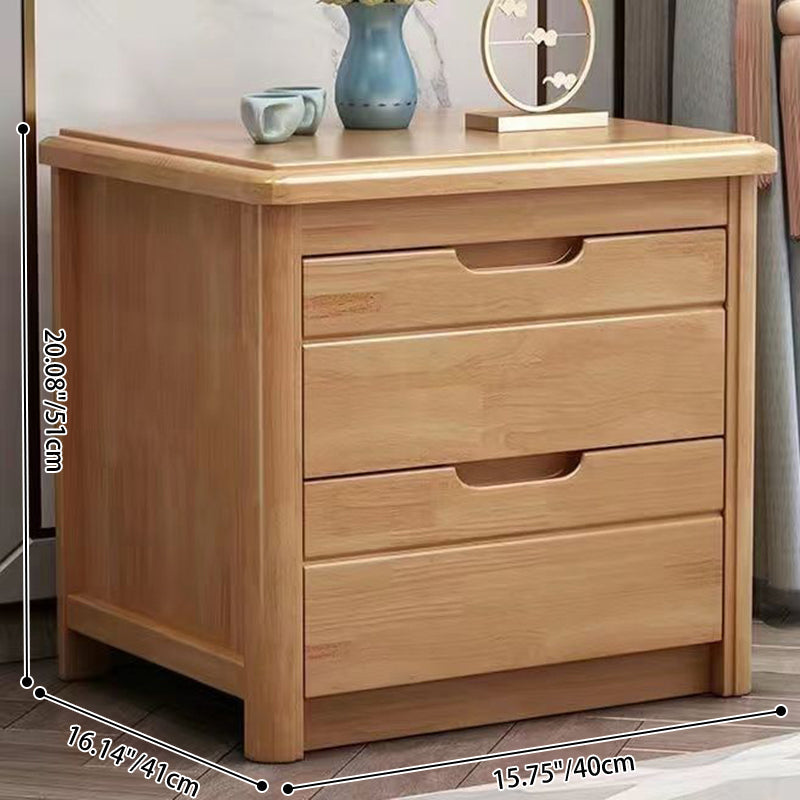 Traditional Chinese Square Rectangular Rubberwood Solid Wood Plywood Nightstand 2-Drawer For Bedroom