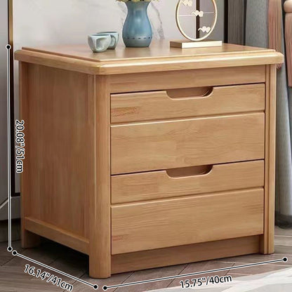 Traditional Chinese Square Rectangular Rubberwood Solid Wood Plywood Nightstand 2-Drawer For Bedroom