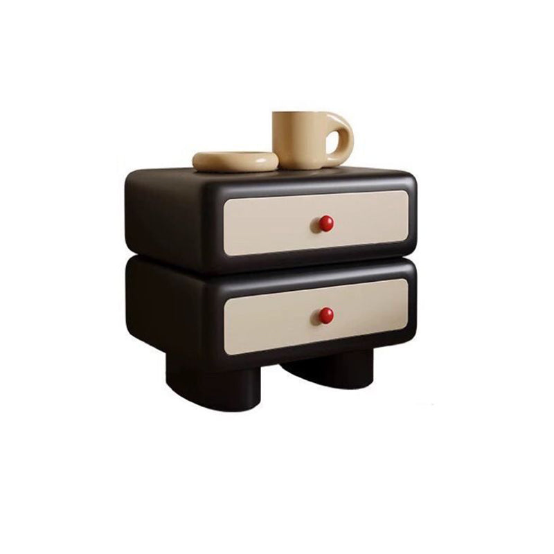 Contemporary Creative Square Rectangular Pine Wood Solid Wood Plywood Microfiber Leather Nightstand 2-Drawer For Bedroom