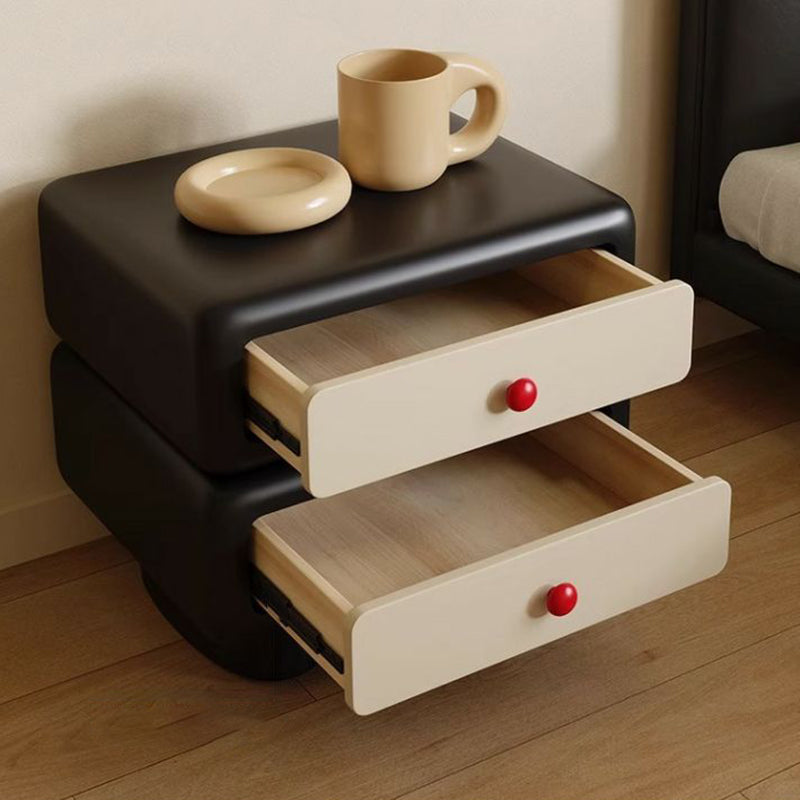 Contemporary Creative Square Rectangular Pine Wood Solid Wood Plywood Microfiber Leather Nightstand 2-Drawer For Bedroom
