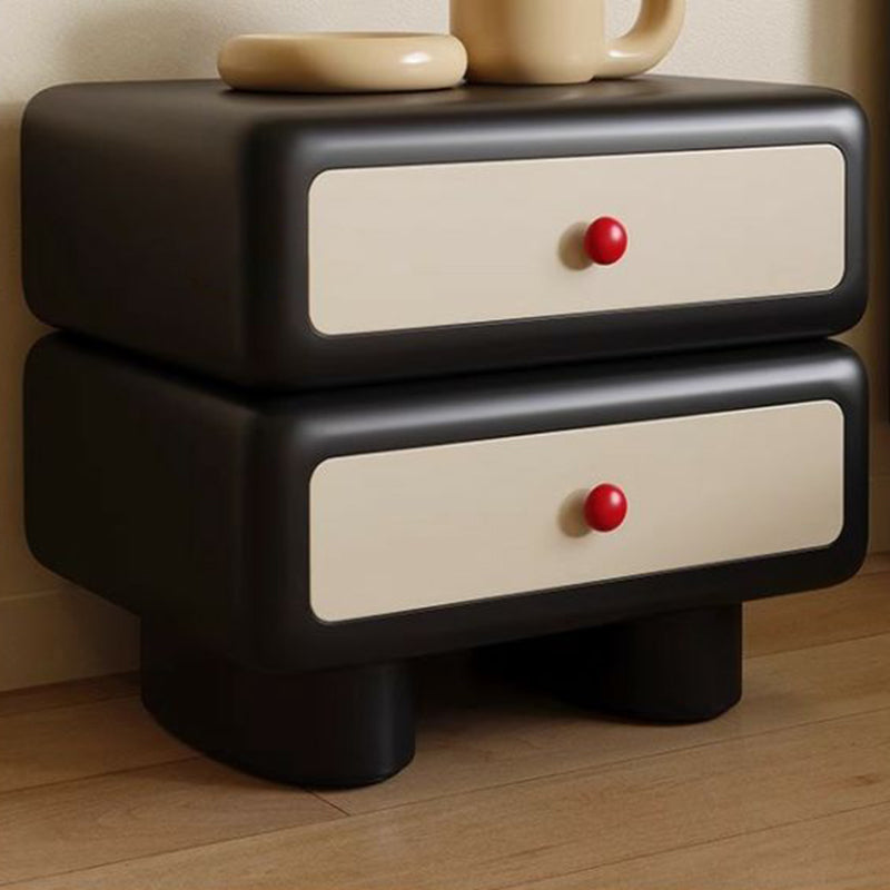 Contemporary Creative Square Rectangular Pine Wood Solid Wood Plywood Microfiber Leather Nightstand 2-Drawer For Bedroom
