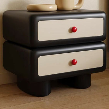 Contemporary Creative Square Rectangular Pine Wood Solid Wood Plywood Microfiber Leather Nightstand 2-Drawer For Bedroom