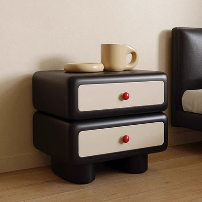 Contemporary Creative Square Rectangular Pine Wood Solid Wood Plywood Microfiber Leather Nightstand 2-Drawer For Bedroom