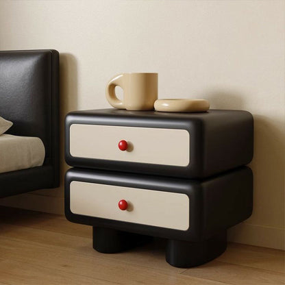 Contemporary Creative Square Rectangular Pine Wood Solid Wood Plywood Microfiber Leather Nightstand 2-Drawer For Bedroom