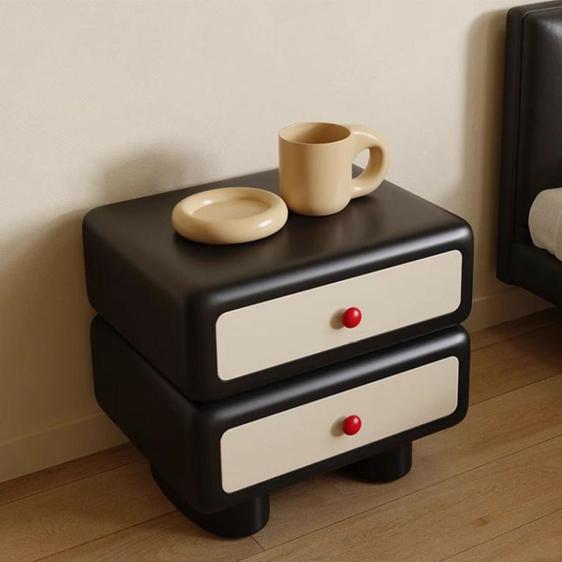 Contemporary Creative Square Rectangular Pine Wood Solid Wood Plywood Microfiber Leather Nightstand 2-Drawer For Bedroom