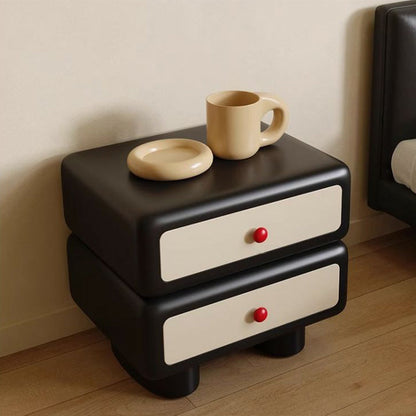 Contemporary Creative Square Rectangular Pine Wood Solid Wood Plywood Microfiber Leather Nightstand 2-Drawer For Bedroom