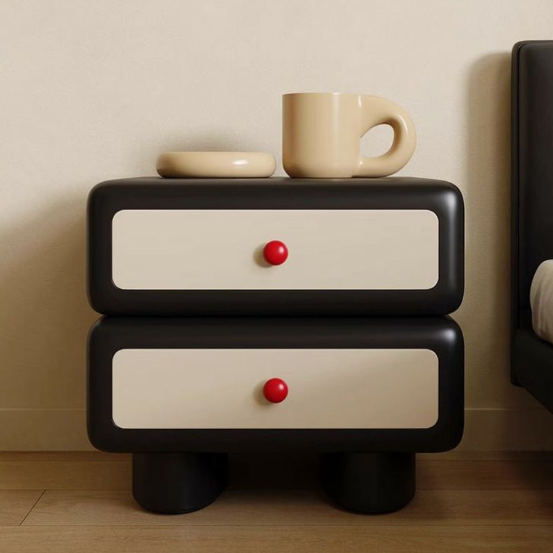 Contemporary Creative Square Rectangular Pine Wood Solid Wood Plywood Microfiber Leather Nightstand 2-Drawer For Bedroom