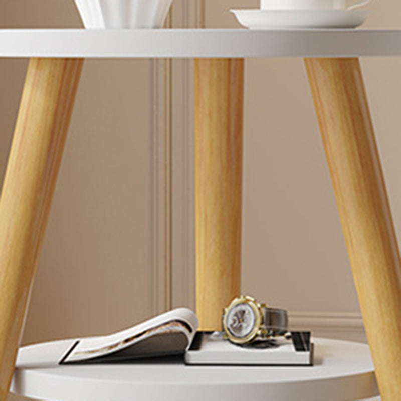 Modern Minimalist Round MDF Solid Wood End Table 2-Tier For Living Room