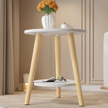Modern Minimalist Round MDF Solid Wood End Table 2-Tier For Living Room