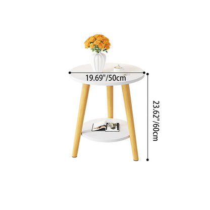 Modern Minimalist Round MDF Solid Wood End Table 2-Tier For Living Room