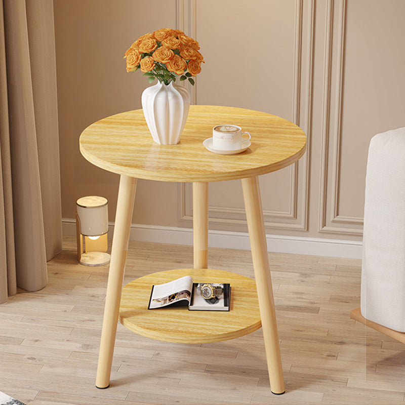 Modern Minimalist Round MDF Solid Wood End Table 2-Tier For Living Room