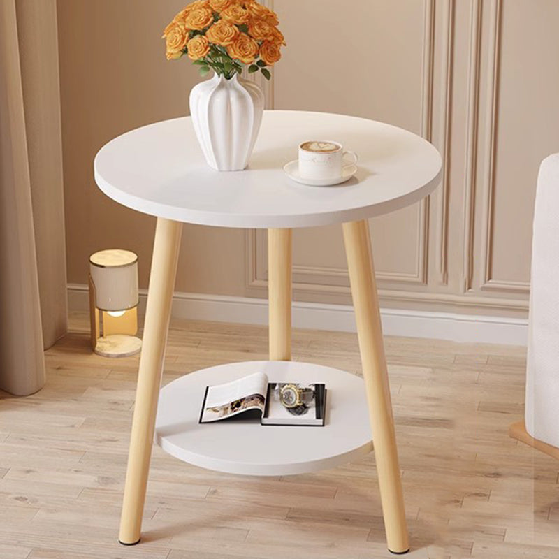 Modern Minimalist Round MDF Solid Wood End Table 2-Tier For Living Room