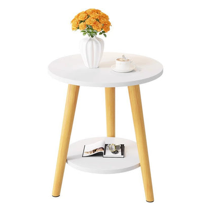 Modern Minimalist Round MDF Solid Wood End Table 2-Tier For Living Room