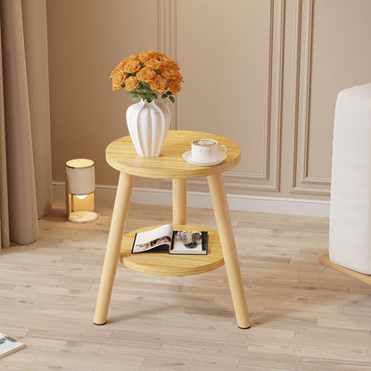 Modern Minimalist Round MDF Solid Wood End Table 2-Tier For Living Room
