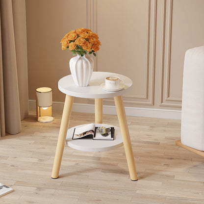 Modern Minimalist Round MDF Solid Wood End Table 2-Tier For Living Room